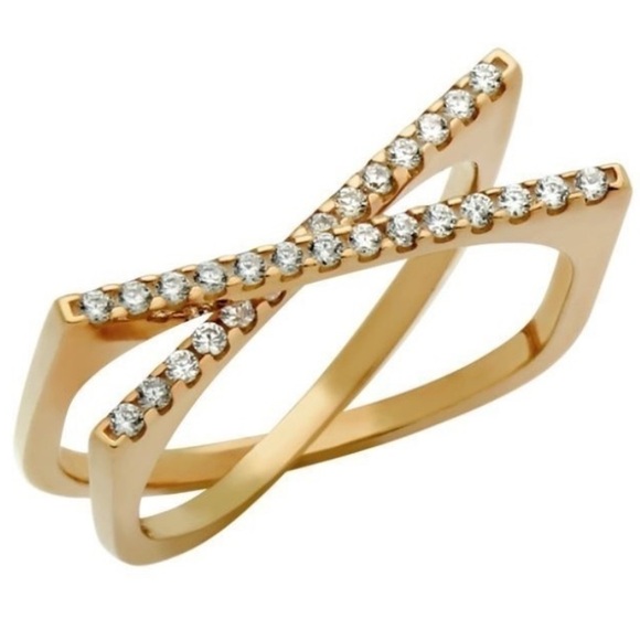 NWOT STERLING SILVER SPLIT-DOUBLE-SHANK X RING WITH CZ - Picture 3 of 15